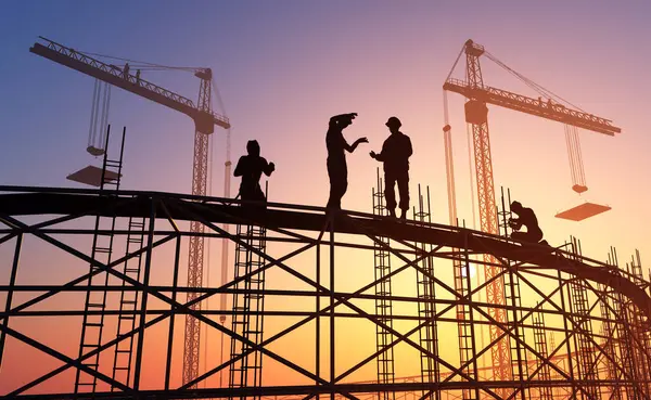 Group Workers Working Construction Site Render — Stock Photo, Image
