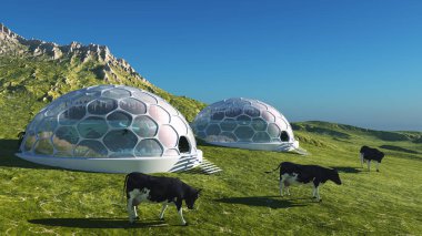 Bir manzaranın arka planında fantastik bir bina. .3d oluşturma