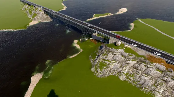 桥上的铁轨 3D渲染 图库图片