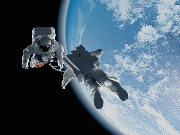 Astronaute Sur Fond Planète Elemen Cette Image Fournie Par Nasa Images De Stock Libres De Droits