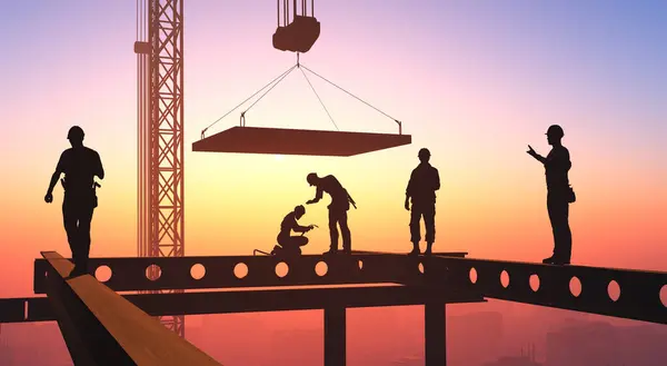 Silhouette Workers Background Sky Render Stock Photo