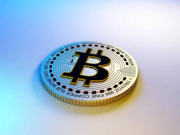 白い背景にビットコインコイン 3Dレンダリング ロイヤリティフリーのストック写真