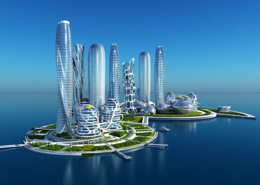 Sudaki şehir, 3D görüntüleme.