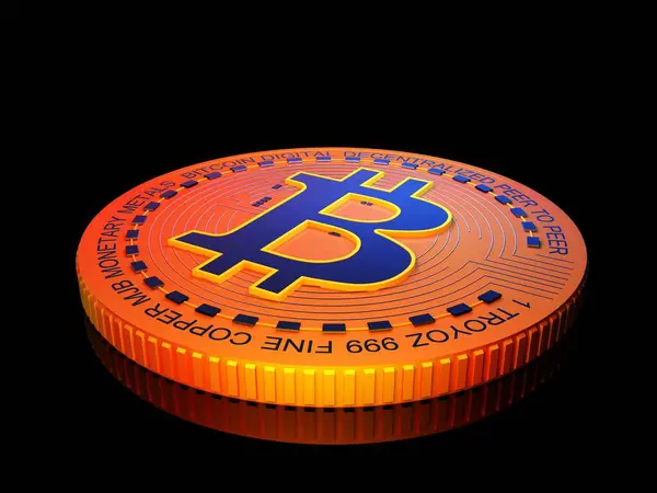 Bitcoin Érmék Fekete Háttérrel Render — Stock Fotó