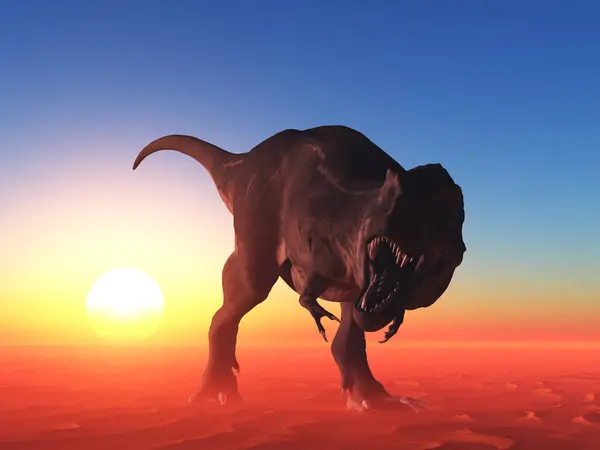 Giant Δεινόσαυρος Στο Φόντο Του Πολύχρωμου Ουρανού Καθιστούν Φωτογραφία Αρχείου