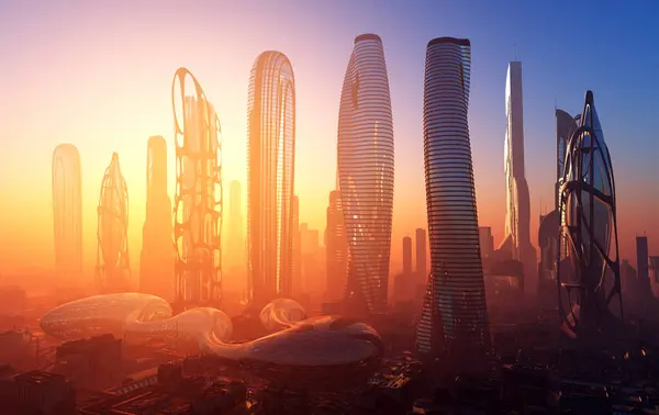 美丽的未来城市 3D渲染 免版税图库照片