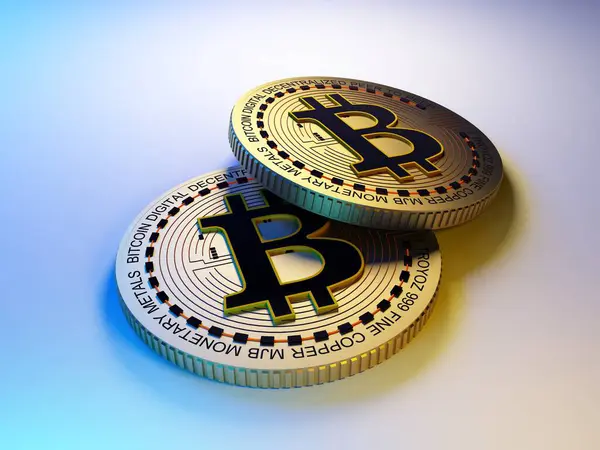 Bitcoin Münzen Auf Weißem Hintergrund Render Stockfoto