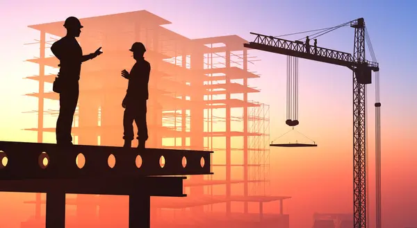 Silhouette Workers Background Sky Render Stock Image
