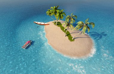 Deniz adasındaki insanlar., 3D render