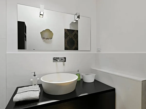 Interior Del Cuarto Baño Moderno Primer Plano Derecha Lavabo Baño —  Fotos de Stock