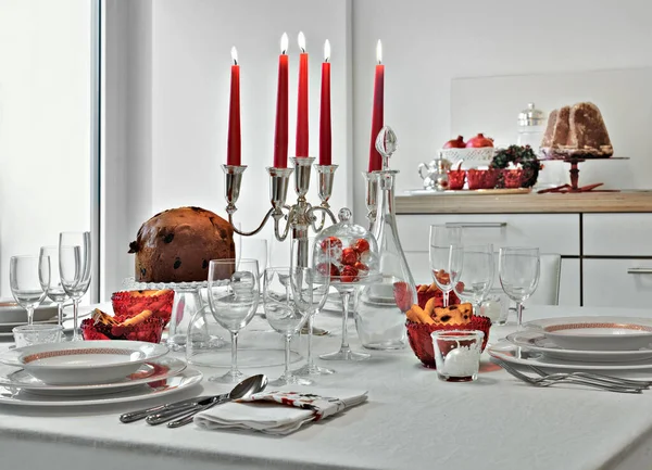 Cenário Mesa Natal Cozinha Moderna — Fotografia de Stock