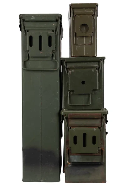 Stack Ammo Cans Isolated White Background — Fotografia de Stock