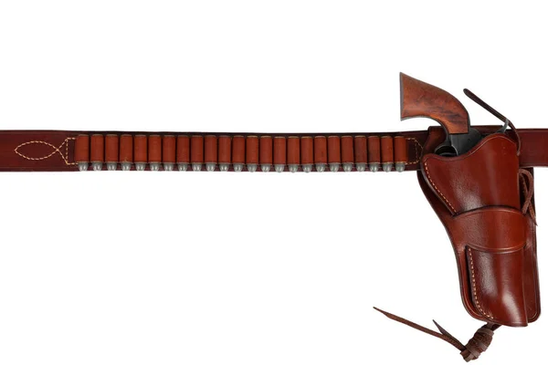 Viejo Arma Del Oeste Cinturón Pistola Cuero Con Munición Revólver —  Fotos de Stock