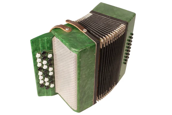 Small Retro Bayan Accordion Folk Musical Instrument Isolated White Background - Stock-foto