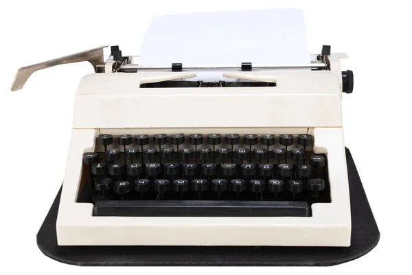 Máquina Escrever Branca Com Layout Teclado Cirílico Urss Era Isolado — Fotografia de Stock