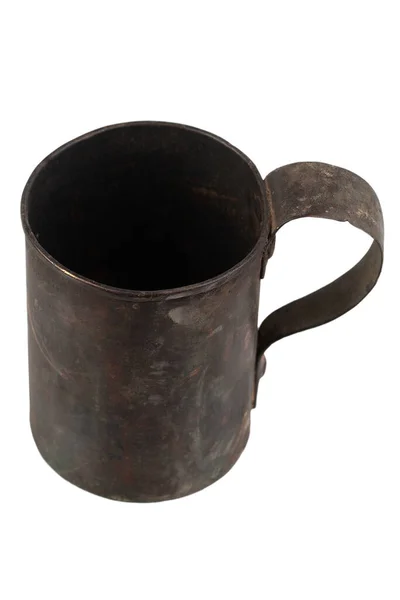 Antique Army Vintage Brass Mug Isolated White Background — Stock Photo, Image