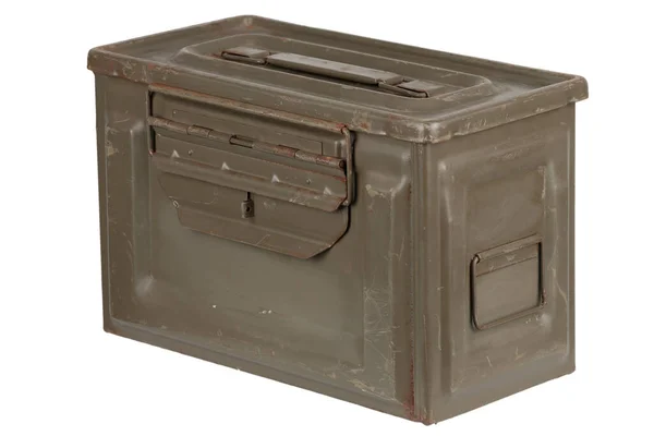 Army Green Metal Cal Ammo Box Isolated White — Stock Photo, Image