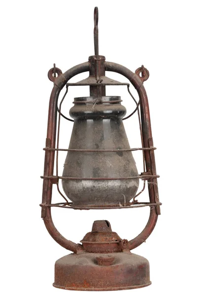 stock image Antique rusty kerosene lantern isolated on white background.