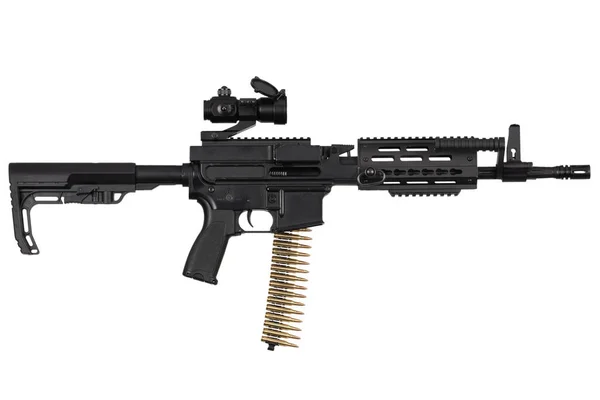 M16 Standart Şarjörlü Tüfekten Hafif Makineli Tüfeğe Çeviren Kemerle Beslenmiş — Stok fotoğraf