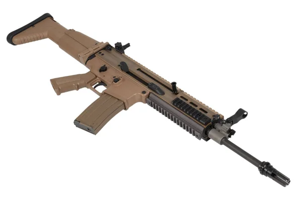 美国Army棕褐色Scar卡宾枪 在白色背景上隔离 白色背景上隔离 — 图库照片