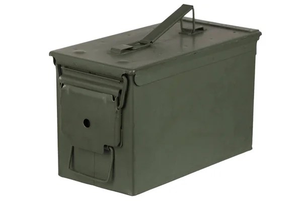 Army Green Metal Cal Ammo Box Isolated White — Stock Photo, Image