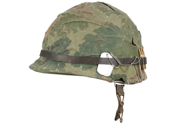 Casque Armée Américaine Période Guerre Vietnam Avec Couverture Camouflage Plaques — Photo