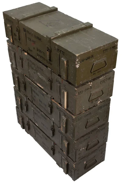 Soviet Army Ammunition Stack Green Crates Text Russian Type Ammunition — Stock Photo, Image