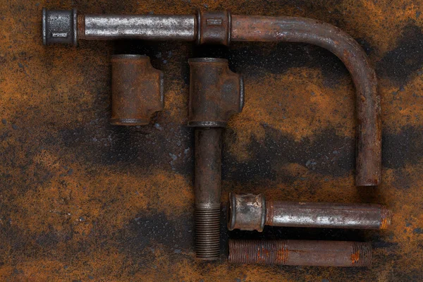Rusty Valve Pipes Rusty Metal Wall Background — 스톡 사진