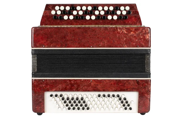 Small Retro Bayan Accordion Folk Musical Instrument Isolated White Background — ストック写真