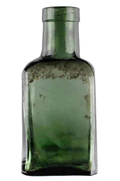 Antieke Vintage Apotheker Groene Glazen Fles Geïsoleerd Witte Achtergrond — Stockfoto
