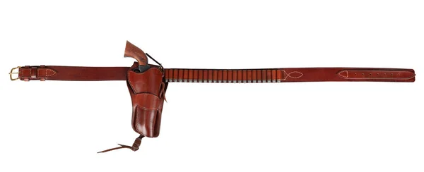 Vieille Arme Ouest Ceinture Pistolet Cuir Avec Munitions Revolver Dans — Photo
