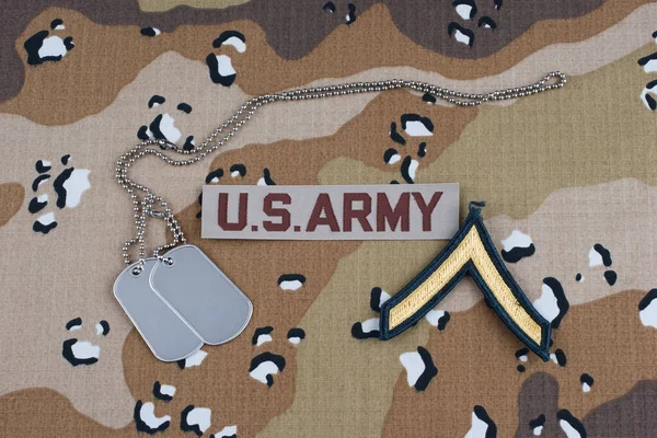 Army Private Rank Patch Dog Tags Desert Battle Dress Uniform — 스톡 사진