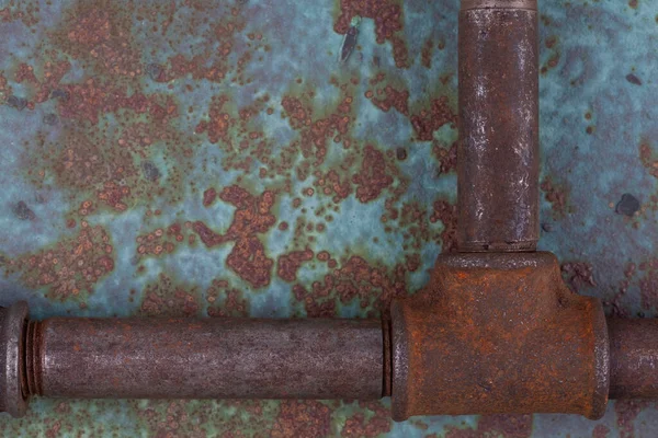 Rusty Valve Pipes Rusty Metal Wall Background — Stok fotoğraf