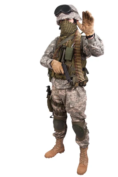Voják Americké Armády Pistolí Izolováno Bílém Pozadí — Stock fotografie