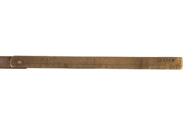 Antique Carpenter Brass Ruler London Mark Isolated White Background — Stock Photo, Image