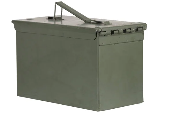 Στρατιωτικό Πράσινο Μέταλλο Cal Κουτί Πυρομαχικών Που Απομονώνονται Λευκό — Φωτογραφία Αρχείου