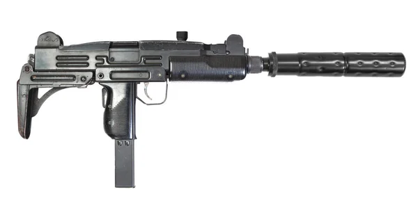 Пистолет Пулемет Uzi Глушителем Белом Фоне — стоковое фото