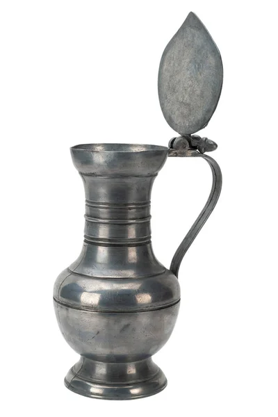 Vintage Antique Pewter Water Jug Isolated White Background — Photo