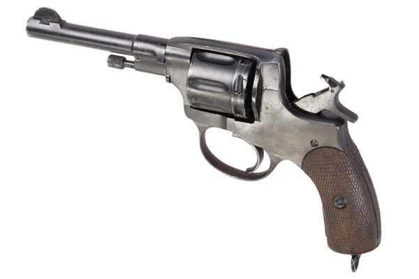 Cocked Russisk Revolver Isoleret Hvid Baggrund - Stock-foto