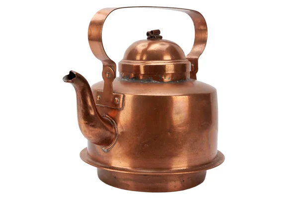 Vintage Antique Copper Teapot Isolated White Background — 图库照片