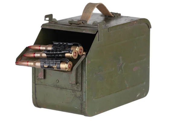Ammo Box Med Ammunitionsbälte Och Patroner För Tunga Maskingevär Dshk — Stockfoto