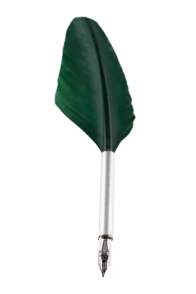 Velha Pena Verde Vintage Pena Isolada Fundo Branco — Fotografia de Stock