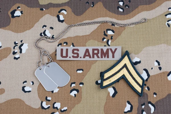 Army Branch Tape Corporal Rank Patch Dog Tags Desert Camouflage — Stock Photo, Image