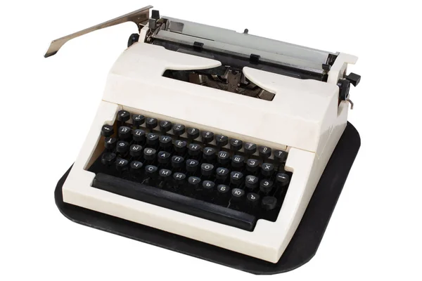 Witte Schrijfmachine Met Cyrillisch Toetsenbord Lay Out Ussr Tijdperk Geïsoleerd — Stockfoto