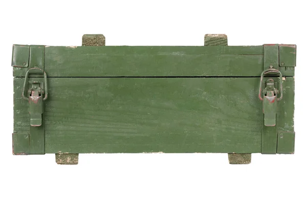 白色底座上隔离的绿色弹药箱 — 图库照片