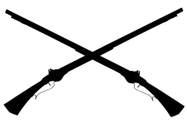 Arma Antiga Século Xvii Cruzou Emblema Flintlock Mosquete Silhueta Preta — Fotografia de Stock