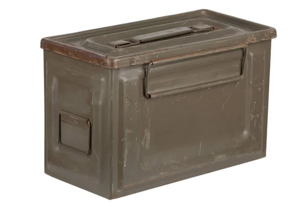 Army Green Metal Cal Ammo Box Isolated White — Stock Photo, Image