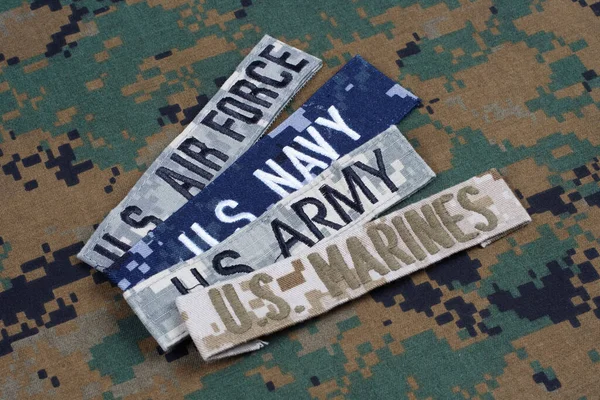 Air Force Marines Army Navy Zweigbänder Auf Tarnuniformhintergrund — Stockfoto