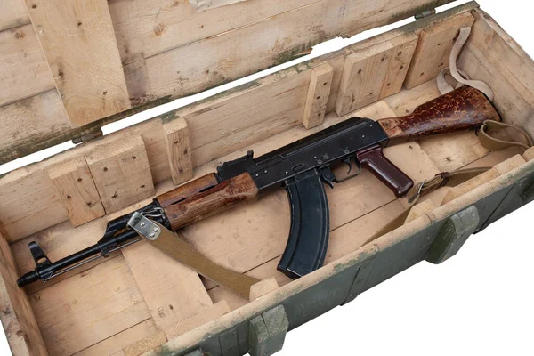 Kalashnikov Ak47 Gun Army Green Crate — Zdjęcie stockowe