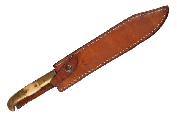 Couteau Chasse Vintage Avec Étui Cuir Isolé Sur Fond Blanc — Photo